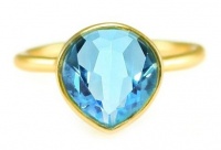 18K Gold Vermeil Blue Topaz Ring Bezel Set Elegant Pear Shaped Gemstone 18K Gold Vermeil Blue Topaz Ring Bezel Set Elegant Pear Shaped Gemstone