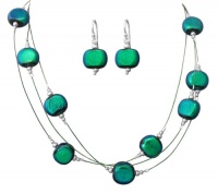 DreamGlass Sterling Silver and Dichroic Glass Beads and Stainless Steel Necklace and Earrings DreamGlass Sterling Silver and Dichroic Glass Beads and Stainless Steel Necklace and Earrings