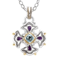 925 Silver, Amethyst & London Blue Topaz Cross Pendant with 18k Gold Accents 925 Silver, Amethyst & London Blue Topaz Cross Pendant with 18k Gold Accents