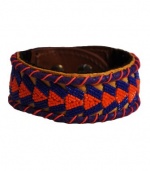 Fiona Paxton Womens Blue Orange Freddi Beaded Leather Cuff Bracelet