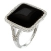 CleverEve 2013 Designer Series Sterling Silver Rhodium Plated CZ Halo Split Shank Cocktail Ring w/ 14mm Cushion Cut Simulated Black Onyx Agate Center Stone (From Size 6 to 8)