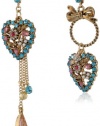 Betsey Johnson Hanging Hearts Boost Crystal and Faux Pearl Heart Mismatch Drop Earrings