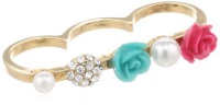 Betsey Johnson Flower Three-Finger Ring, Size 7.5 Betsey Johnson Flower Three-Finger Ring, Size 7.5