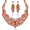 Gold-Tone Flower Teardrop Necklace Earrings Set with Orange Swarovski Elements Crystal