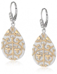 18k Yellow Gold Plated Sterling Silver Two-Tone Swarovski Crystal Filigree Lever Back Teardrop Earrings 18k Yellow Gold Plated Sterling Silver Two-Tone Swarovski Crystal Filigree Lever Back Teardrop Earrings