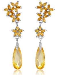 Flower Rain Drop Cubic Zirconia Dangle Earrings (Orange Yellow) 1002201x Flower Rain Drop Cubic Zirconia Dangle Earrings (Orange Yellow) 1002201x