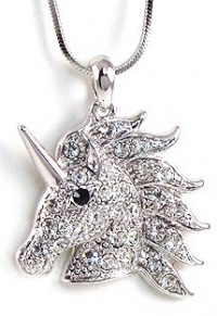 Super Cute 1.25 Silver Tone Rhodium Plated Unicorn Head Necklace with Clear Embellished Crystals Super Cute 1.25 Silver Tone Rhodium Plated Unicorn Head Necklace with Clear Embellished Crystals