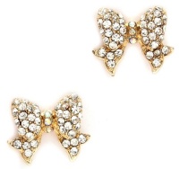 Adorable Ribbon Bow Princess Stud Earrings with Sparkling Clear Austrian Crystals - Gold Tone (style 2) Adorable Ribbon Bow Princess Stud Earrings with Sparkling Clear Austrian Crystals - Gold Tone (style 2)