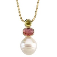 CleverEve Luxury Series 14K White Gold 12.00mm South Sea Cultured Pearl, Genuine Peridot & Genuine Pink Tourmaline Pendant CleverEve Luxury Series 14K White Gold 12.00mm South Sea Cultured Pearl, Genuine Peridot & Genuine Pink Tourmaline Pendant