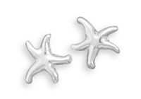 Small Polished Sterling Silver Starfish Stud Earrings
