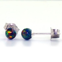 4mm Black Australian Opal Ball Stud Post Earrings Solid 925 Sterling Silver, Aurora 4mm Black Australian Opal Ball Stud Post Earrings Solid 925 Sterling Silver, Aurora