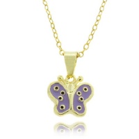Lily Nily 18k Gold Overlay Children's Purple Enamel Butterfly Pendant Necklace Lily Nily 18k Gold Overlay Children's Purple Enamel Butterfly Pendant Necklace