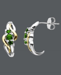 Pretty and petite. These elegant earrings take the classic hoop to a new level with the addition of round-cut emeralds (3/8 ct. t.w.), sparkling diamond accents, and a swirling 14k gold and sterling silver setting. Approximate diameter: 5/8 inch. Pretty and petite. These elegant earrings take the classic hoop to a new level with the addition of round-cut emeralds (3/8 ct. t.w.), sparkling diamond accents, and a swirling 14k gold and sterling silver setting. Approximate diameter: 5/8 inch.