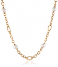 Majorica 10 mm White Round Pearls Gold Toned Single Row Chain Necklace, 17 Majorica 10 mm White Round Pearls Gold Toned Single Row Chain Necklace, 17