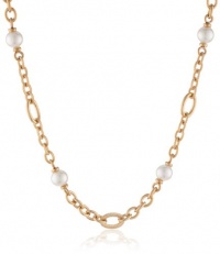 Majorica 10 mm White Round Pearls Gold Toned Single Row Chain Necklace, 17