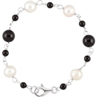 CleverEve 2014 Designer Series Sterling Silver Black Onyx Beads & Freshwater Cultured Pearl Bracelet 7.5