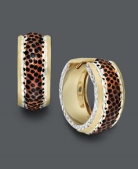 Amp up your accessory collection with must-have animal print style. Earrings feature a leopard print enamel surface with diamond-cut edges. Hoop setting crafted in 14k gold over sterling silver and sterling silver. Approximate drop: 3/4 inch. Amp up your accessory collection with must-have animal print style. Earrings feature a leopard print enamel surface with diamond-cut edges. Hoop setting crafted in 14k gold over sterling silver and sterling silver. Approximate drop: 3/4 inch.