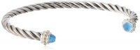 Two-Tone 14k Yellow Gold Plated and Sterling Silver Thin Twisted with Light Blue Stone Edged Cuff Bracelet Two-Tone 14k Yellow Gold Plated and Sterling Silver Thin Twisted with Light Blue Stone Edged Cuff Bracelet