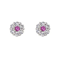 .925 Sterling Silver Rhodium Plated Flower Pink CZ Stud Earrings with Screw-back for Children & Women