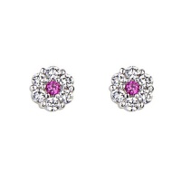 .925 Sterling Silver Rhodium Plated Flower Pink CZ Stud Earrings with Screw-back for Children & Women .925 Sterling Silver Rhodium Plated Flower Pink CZ Stud Earrings with Screw-back for Children & Women
