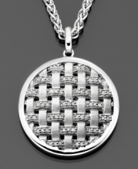 Intricate texture makes this basket-weave pendant from Balissima by Effy Collection a unique addition to any look. Featuring round-cut diamond (1/4 ct. t.w.) set in sterling silver setting. Approximate length: 18 inches. Approximate drop: 1 inch. Intricate texture makes this basket-weave pendant from Balissima by Effy Collection a unique addition to any look. Featuring round-cut diamond (1/4 ct. t.w.) set in sterling silver setting. Approximate length: 18 inches. Approximate drop: 1 inch.