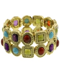 Stones of all colors. 2028's gold tone stretch bracelet features the brightest, most colorful acrylic stones you'll see all season. Approximate length: 7 inches. Approximate diameter: 2-1/2 inches. Stones of all colors. 2028's gold tone stretch bracelet features the brightest, most colorful acrylic stones you'll see all season. Approximate length: 7 inches. Approximate diameter: 2-1/2 inches.