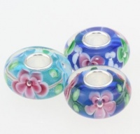 .925 Silver Core Japanese Cherry Blossom Pandora Style Bracelet Glass Bead Charm .925 Silver Core Japanese Cherry Blossom Pandora Style Bracelet Glass Bead Charm
