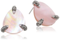 Judith Jack Kauai Sterling Silver, Marcasite and Pink Mother of Pearl Button Earrings