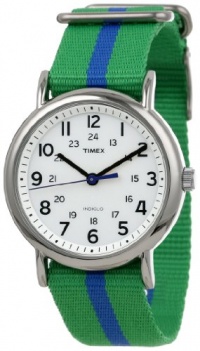 Timex Unisex T2P1439J Weekender Green Blue Stripe Slip Thru Nylon Strap Watch Timex Unisex T2P1439J Weekender Green Blue Stripe Slip Thru Nylon Strap Watch