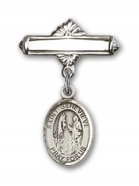 Sterling Silver Baby Badge with St. Genevieve Charm and Polished Badge Pin St. Genevieve is the Patron Saint of Women's Army Corps Sterling Silver Baby Badge with St. Genevieve Charm and Polished Badge Pin St. Genevieve is the Patron Saint of Women's Army Corps