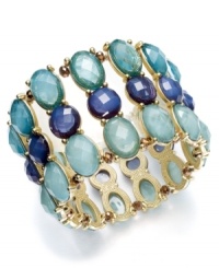 Serene colors made for the weekend. This stretch bracelet from Charter Club displays tonal teal plastic and glass beads on a three-row silhouette. Stretches to fit wrist. Crafted in gold tone mixed metal. Approximate diameter: 2-1/2 inches. Serene colors made for the weekend. This stretch bracelet from Charter Club displays tonal teal plastic and glass beads on a three-row silhouette. Stretches to fit wrist. Crafted in gold tone mixed metal. Approximate diameter: 2-1/2 inches.