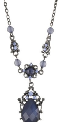 1928 Jewelry Ornate Jet and Sapphire Hues Princess Necklace 1928 Jewelry Ornate Jet and Sapphire Hues Princess Necklace