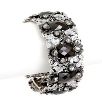 Black Flower and Crystal Cuff Bangle Bracelet Black Flower and Crystal Cuff Bangle Bracelet