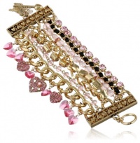 Betsey Johnson Iconic Pinkalicious Crystal Heart Charm Multi-Row Toggle Bracelet, 7.5 Betsey Johnson Iconic Pinkalicious Crystal Heart Charm Multi-Row Toggle Bracelet, 7.5