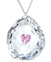 It all comes down to matters of the heart. Swarovski's romantic style features a clear crystal drop with a sparkling pink heart at center. Set in silver tone mixed metal. Approximate length: 23 inches. Approximate drop: 1-1/5 inches. It all comes down to matters of the heart. Swarovski's romantic style features a clear crystal drop with a sparkling pink heart at center. Set in silver tone mixed metal. Approximate length: 23 inches. Approximate drop: 1-1/5 inches.