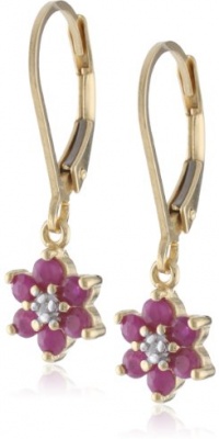 18k Yellow Gold Plated Sterling Silver Ruby Flower Dangle Earrings 18k Yellow Gold Plated Sterling Silver Ruby Flower Dangle Earrings
