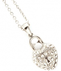 Trendy Silver Tone Small Crystal Heart Shaped Padlock Charm Pendant Necklace Trendy Silver Tone Small Crystal Heart Shaped Padlock Charm Pendant Necklace
