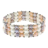 Genuine Freshwater Pearl 3-Row Multi-Color Stretch Bracelet Bangle 7 Genuine Freshwater Pearl 3-Row Multi-Color Stretch Bracelet Bangle 7