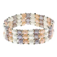 Genuine Freshwater Pearl 3-Row Multi-Color Stretch Bracelet Bangle 7