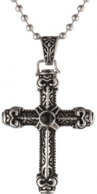 Men's Stainless Steel Black Agate Cross Pendant Necklace, 22 Men's Stainless Steel Black Agate Cross Pendant Necklace, 22
