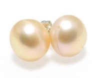 10MM Peach Pink Freshwater Cultured Pearl Stud Earrings for Women, 925 Sterling Silver Backings