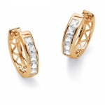 Channel-Set Birthstone 18k Yellow Gold-Plated Huggie-Hoop Earrings- April- Simulated Diamond Channel-Set Birthstone 18k Yellow Gold-Plated Huggie-Hoop Earrings- April- Simulated Diamond
