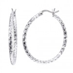 CleverEve Designer Series Diamond Textured Round Hoop .925 Sterling Silver Earrings - French Lock 33.00 x 32.00mm CleverEve Designer Series Diamond Textured Round Hoop .925 Sterling Silver Earrings - French Lock 33.00 x 32.00mm