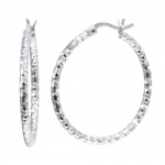 CleverEve Designer Series Diamond Textured Round Hoop .925 Sterling Silver Earrings - French Lock 33.00 x 32.00mm