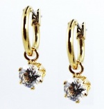 Macy's Earrings, 18KT Gold Over Sterling Silver Small Hoops with Cubic Zirconia Drop Earrings