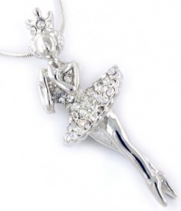 Gorgeous Large 2-1/2 Tall Clear Crystal Embellished Princess Ballerina Ballet Charm Pendant and Necklace For Teens, Women - Silver Tone Gorgeous Large 2-1/2 Tall Clear Crystal Embellished Princess Ballerina Ballet Charm Pendant and Necklace For Teens, Women - Silver Tone