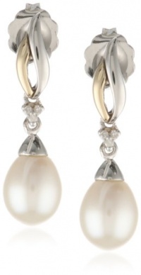 S&G Sterling Silver and 14k Yellow Gold Freshwater Cultured Pearl and Diamond Drop Earrings (0.01 cttw, I-J Color, I3 Clarity) S&G Sterling Silver and 14k Yellow Gold Freshwater Cultured Pearl and Diamond Drop Earrings (0.01 cttw, I-J Color, I3 Clarity)