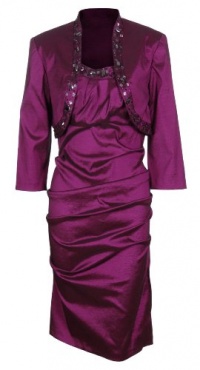 R&M Richards Womens Beaded Taffeta Jacket Dress Set (14 Petite, Fuchsia) R&M Richards Womens Beaded Taffeta Jacket Dress Set (14 Petite, Fuchsia)