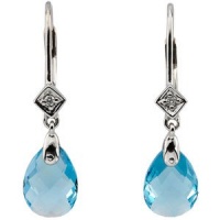 CleverEve Designer Series One Pair of .025 ct tw Diamond 14K White Gold Earrings w/ 10.0 x 7.0mm Genuine Swiss Blue Topaz CleverEve Designer Series One Pair of .025 ct tw Diamond 14K White Gold Earrings w/ 10.0 x 7.0mm Genuine Swiss Blue Topaz