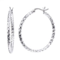 CleverEve Designer Series Diamond Textured Round Hoop .925 Sterling Silver Earrings - French Lock 33.00 x 32.00mm CleverEve Designer Series Diamond Textured Round Hoop .925 Sterling Silver Earrings - French Lock 33.00 x 32.00mm